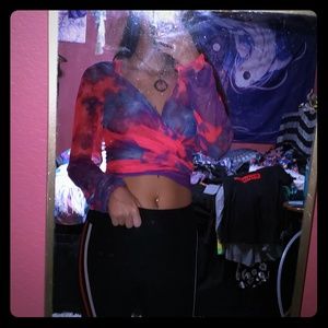 Pink & blue tie dye crop top kimono festival boho